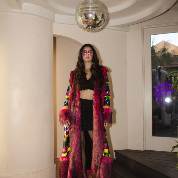 Jennafer Grace “Rainbow Road” Faux Fur & Sequin Jacket | XL | Rare Find! - Picture 14 of 15